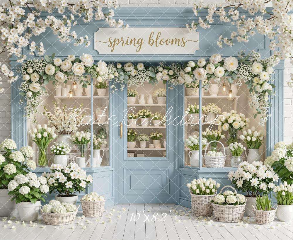 Kate Spring Blooms Garland Blue Shop Backdrop Designed by Emetselch - Image 9