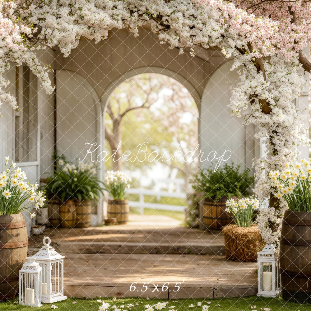 Kate Spring Blossom Arch Wooden Barrels Backdrop Designed by Emstselch - Image 2