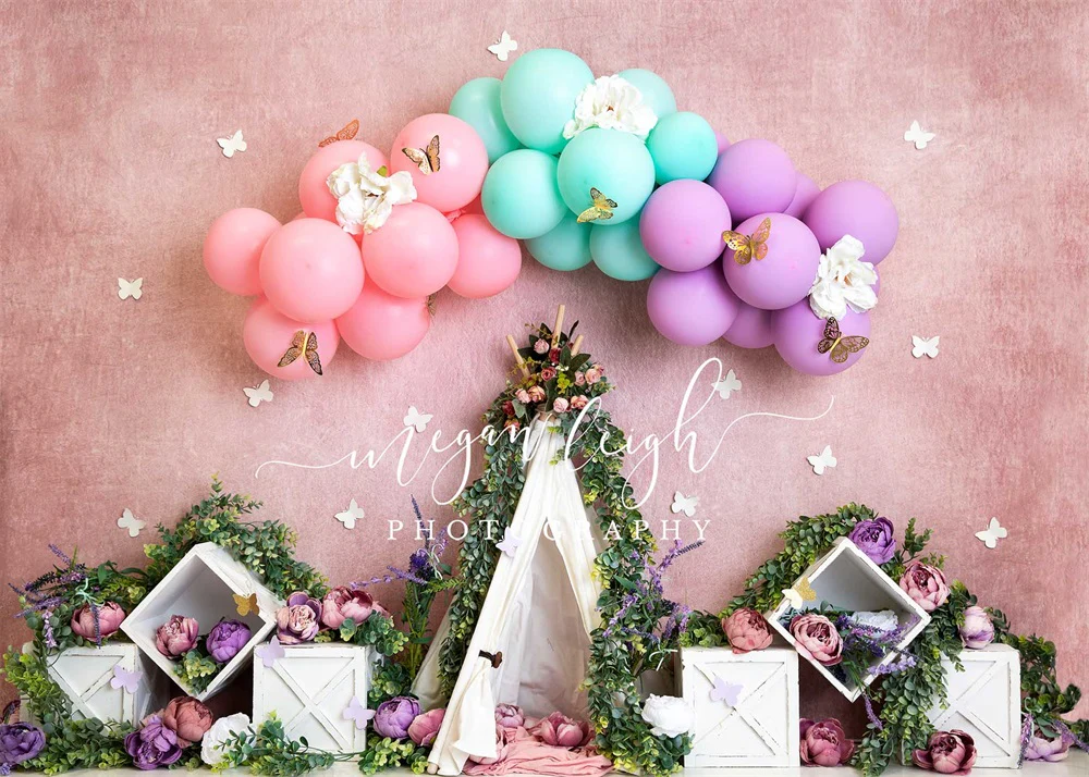 Kate Spring Boho Butterfly Balloons Backdrop Designed by Megan Leigh Photography