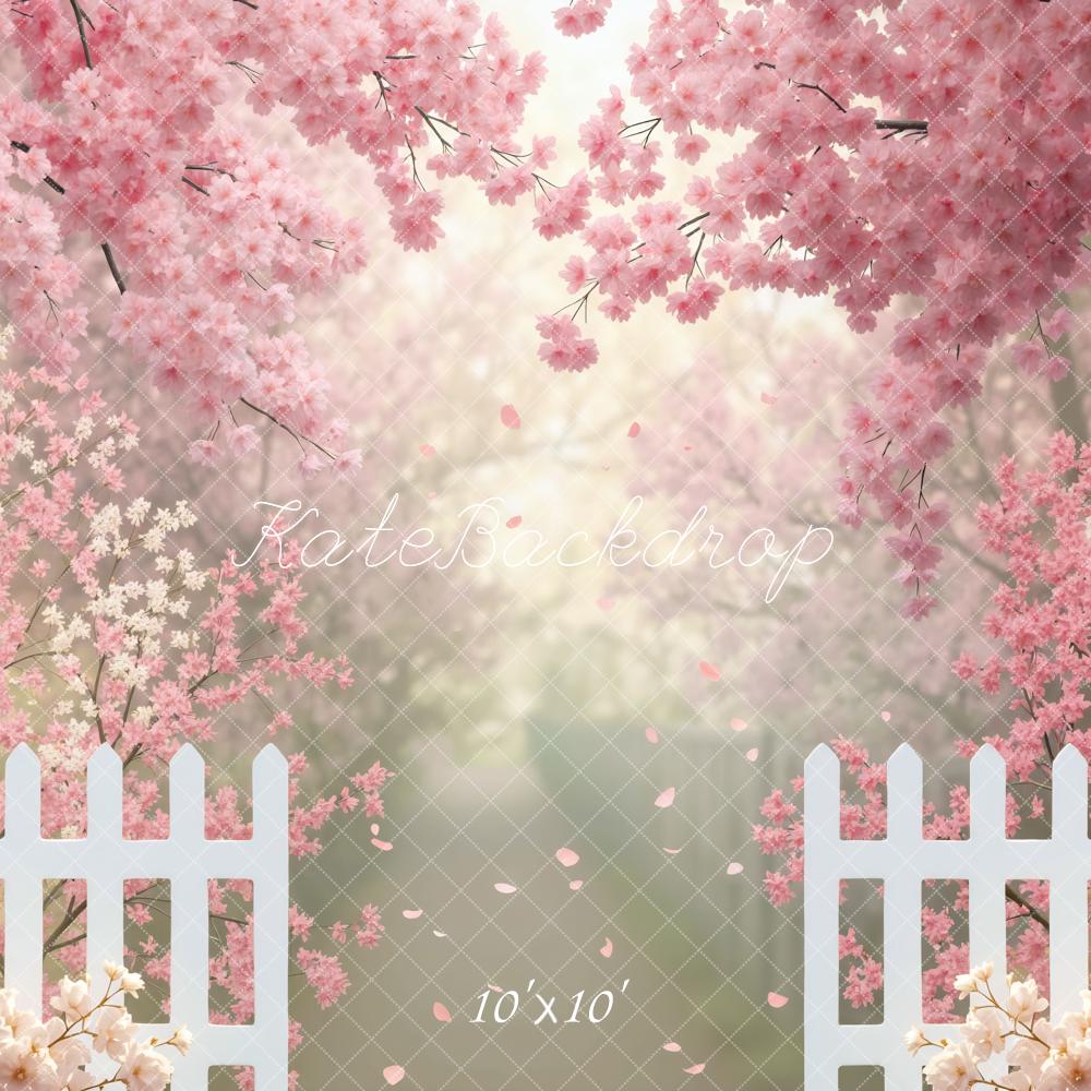 Kate Spring Cherry Blossom White Fence Backdrop Designed by Mini MakeBelieve - Image 7