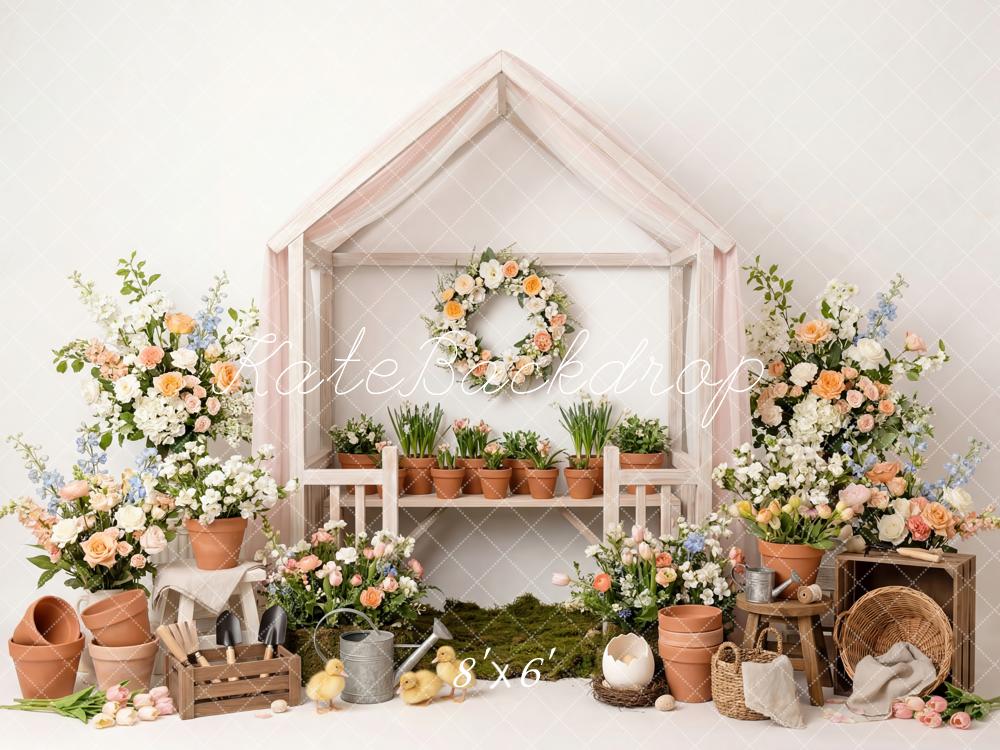 Kate Spring Floral Pots Wreath House Fleece Backdrop Designed by Patty Robert