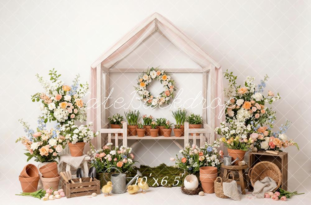Kate Spring Floral Pots Wreath House Fleece Backdrop Designed by Patty Robert - Image 2