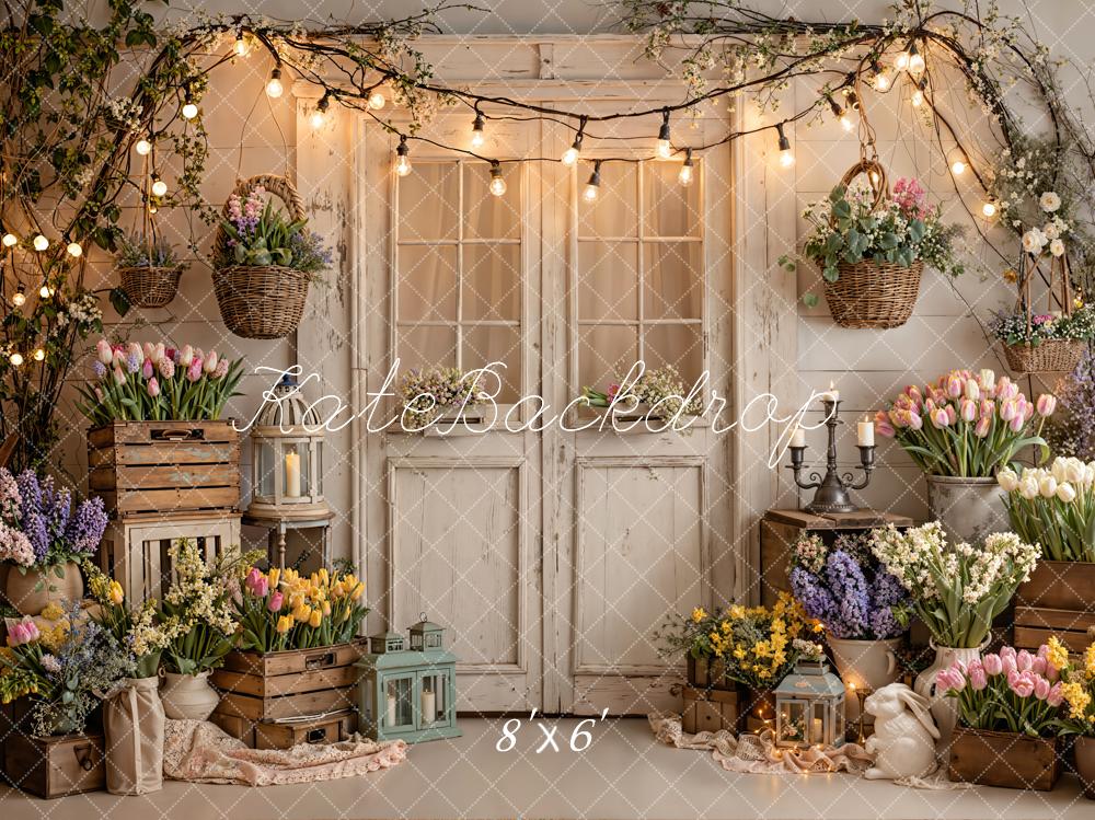 Kate Spring Floral Wooden Crate Rustic Door Fleece Backdrop Designed by Emstselch