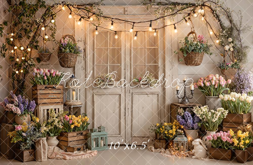 Kate Spring Floral Wooden Crate Rustic Door Fleece Backdrop Designed by Emstselch - Image 2