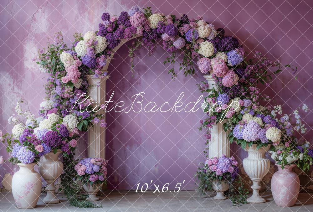Kate Spring Flower Arch Purple Fleece Backdrop Designed by Emetselch