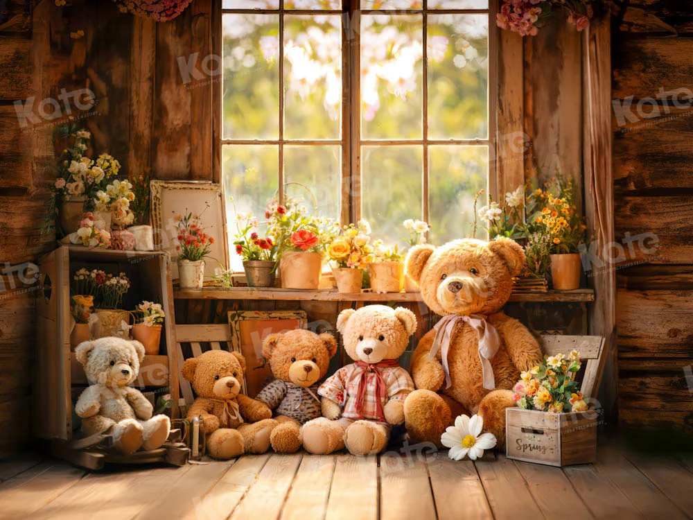 Kate Spring Flowers Bear Window Backdrop Designed by Emetselch - Image 4