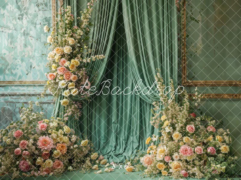 Kate Spring Flowers Green Curtain Wall Backdrop Designed by Emetselch - Image 6