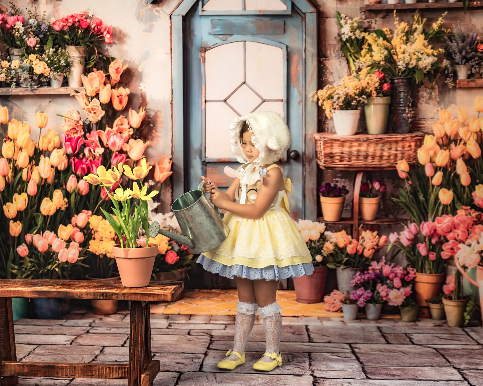 Kate Spring Flowers Tulips Greenhouse Backdrop Designed by Emetselch