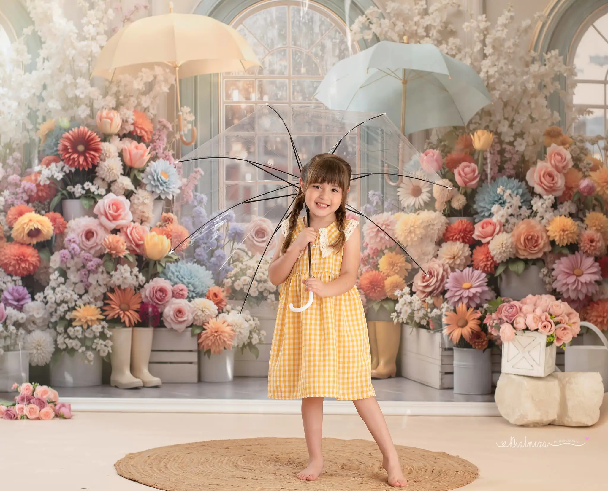 Kate Spring Flowers Umbrellas Boots Window Backdrop Designed by Mini MakeBelieve - Image 4