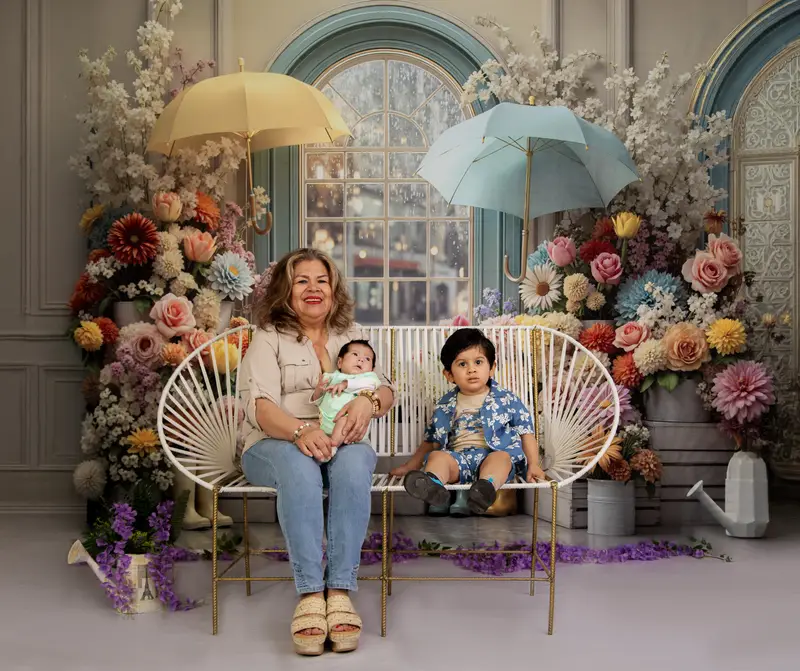 Kate Spring Flowers Umbrellas Boots Window Backdrop Designed by Mini MakeBelieve - Image 6