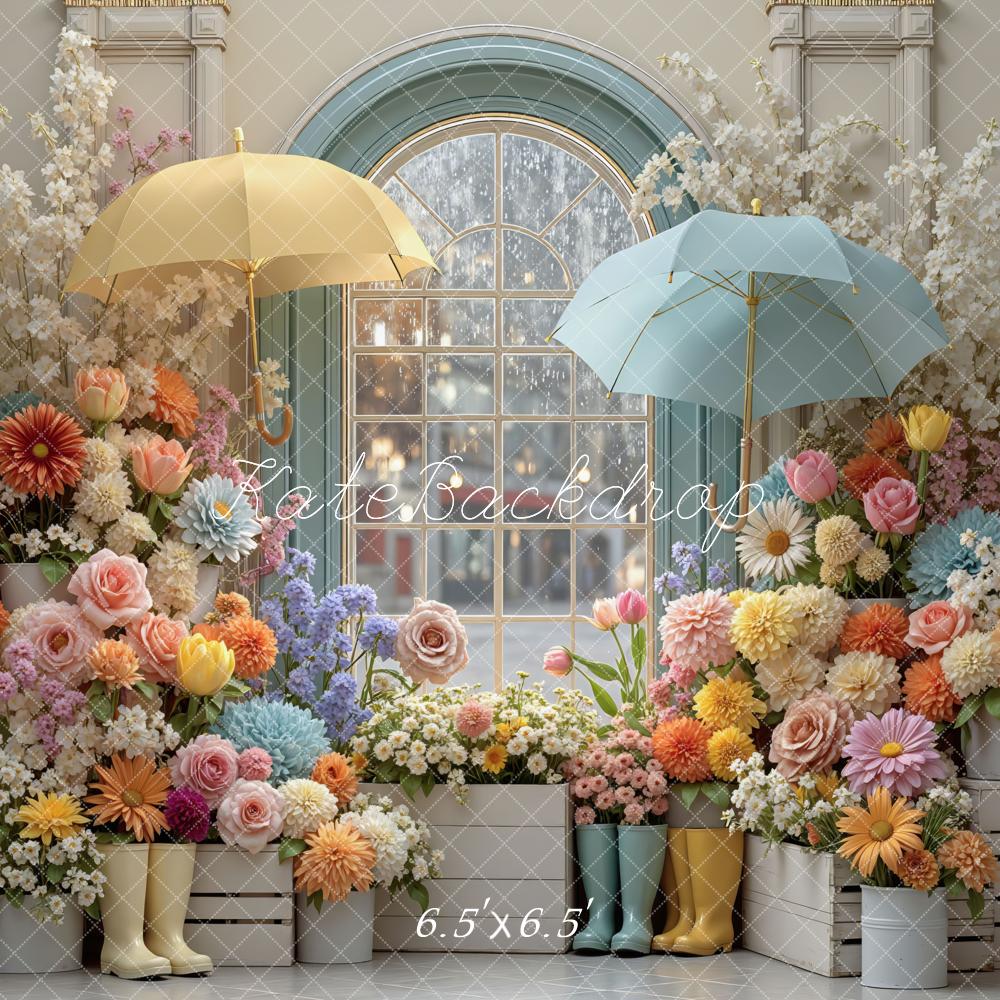 Kate Spring Flowers Umbrellas Boots Window Backdrop Designed by Mini MakeBelieve - Image 9