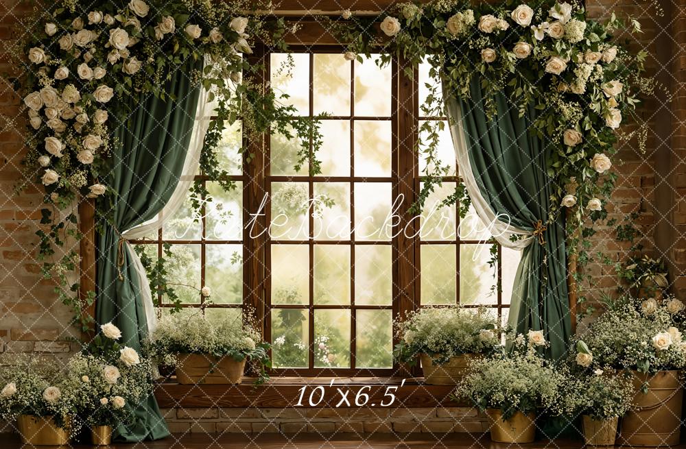 Kate Spring Garand Window Brick Wall Greenery Backdrop Designed by Emstselch - Image 4