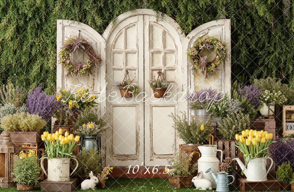Kate Spring Garden Door Rabbits Plants Fleece Backdrop Designed by Emstselch - Image 2