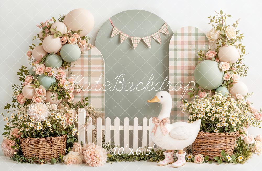 Kate Spring Garden Duck Plaid Fleece Backdrop Designed by Emetselch - Image 2