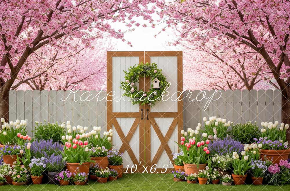 Kate Spring Garden Gate Blossoms Pots Backdrop Designed by Patty Robert - Image 4