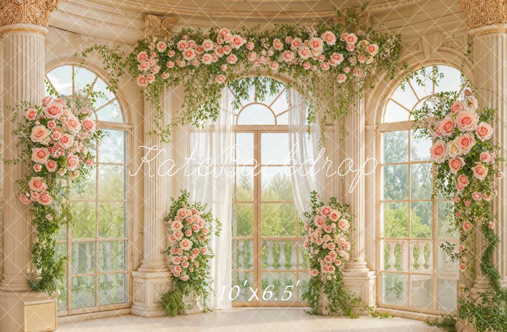 Kate Spring Garland Window Columns Fleece Backdrop Designed by Emetselch - Image 2