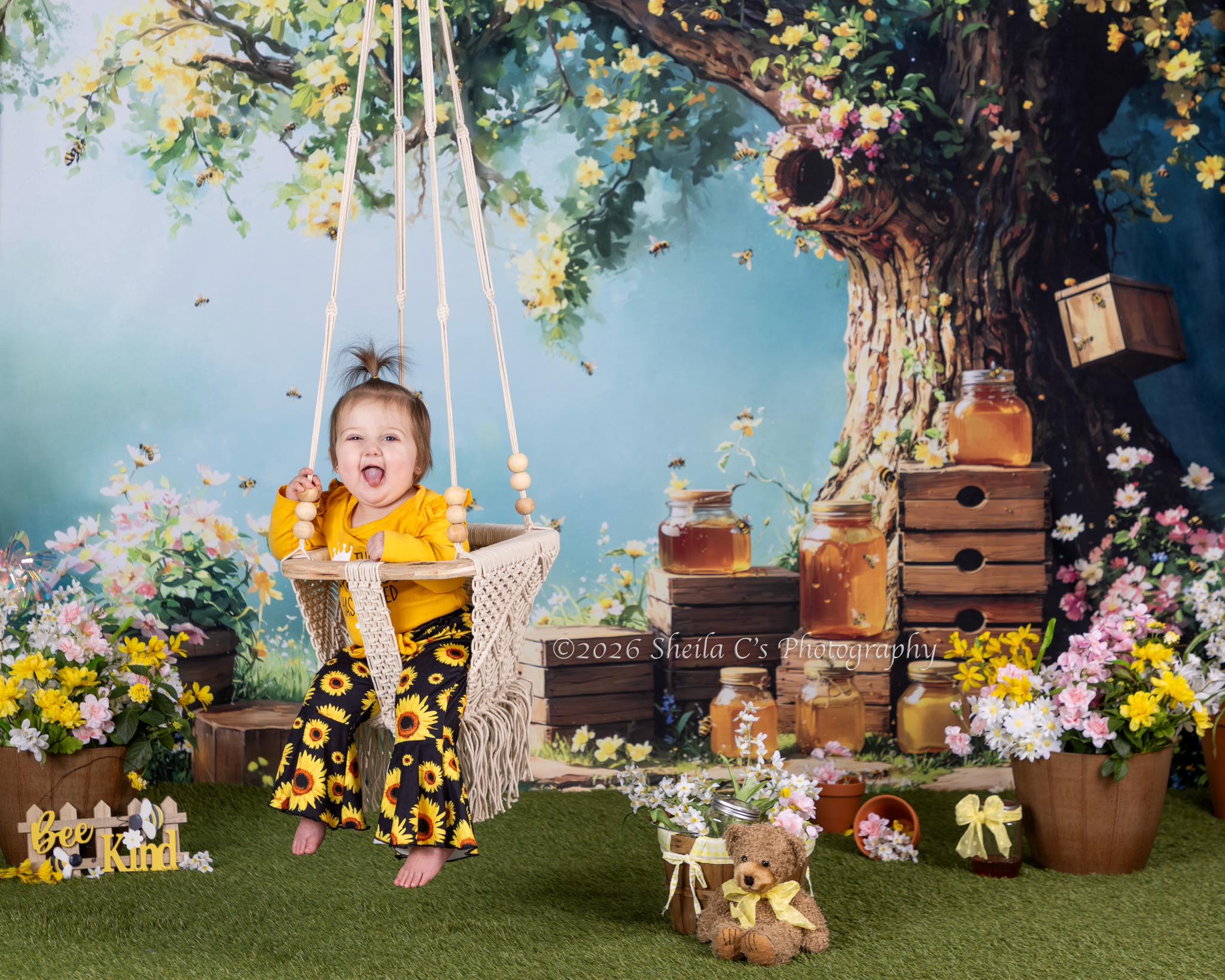 Kate Spring Honey Bee Tree Honeycomb Backdrop Designed by Emetselch