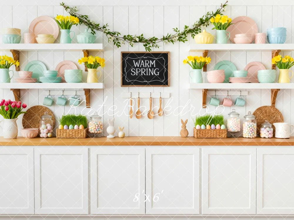 Kate Spring/Easter Kitchen Eggs Garland Fleece Backdrop Designed by Patty Robert