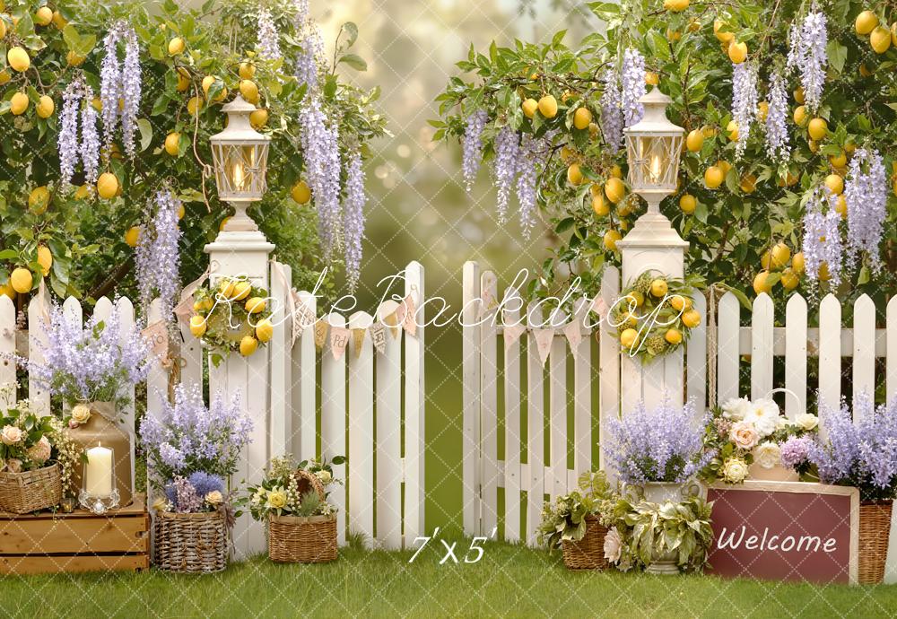 Kate Spring Lemon Tree White Fence Lavender Backdrop Designed by Emstselch