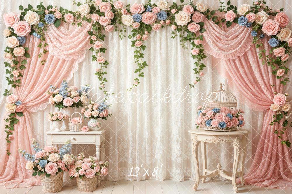 Kate Spring Pastel Roses Arch Birdcage Fleece Backdrop Designed by Emetselch - Image 4