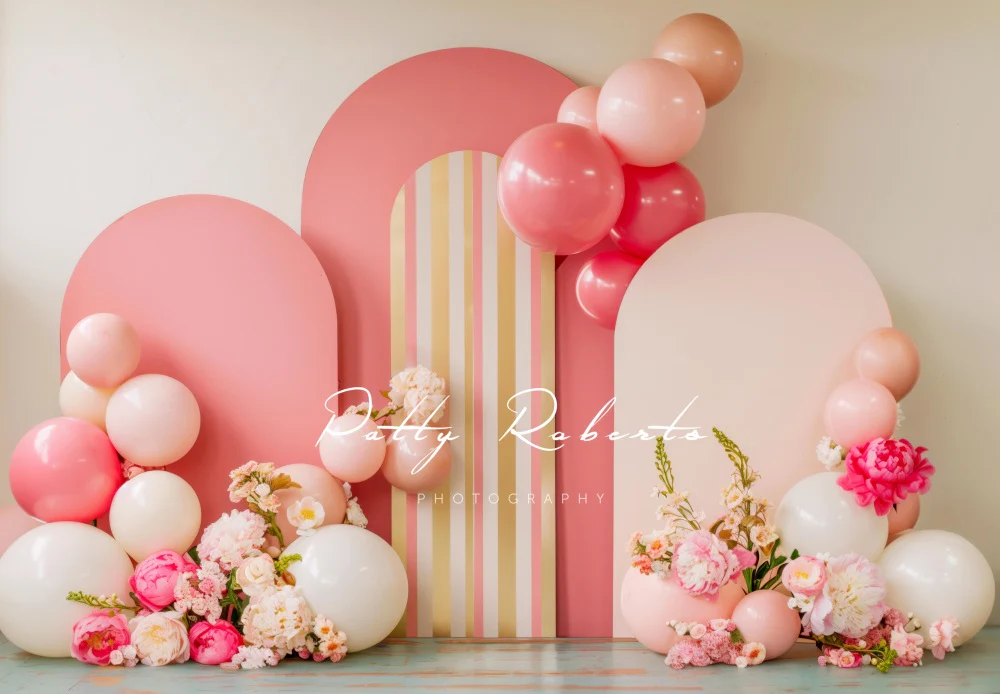 Kate Spring Pink Arch Flower Balloon Backdrop Designed by Patty Robert