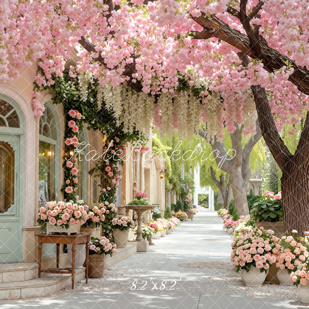 Kate Spring Pink Blossom Courtyard Street Backdrop Designed by Mini MakeBelieve - Image 5