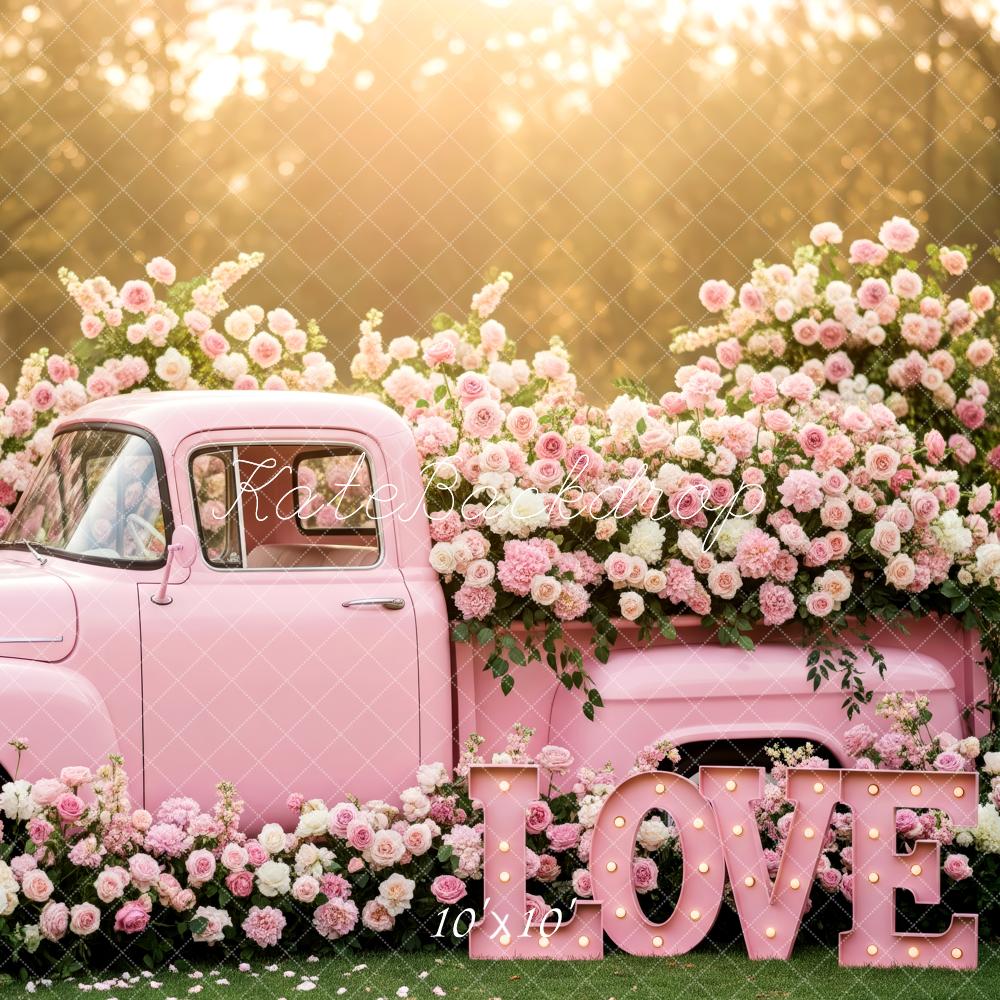 Kate Spring Pink Truck Floral LOVE Backdrop Designed by Patty Robert - Image 7
