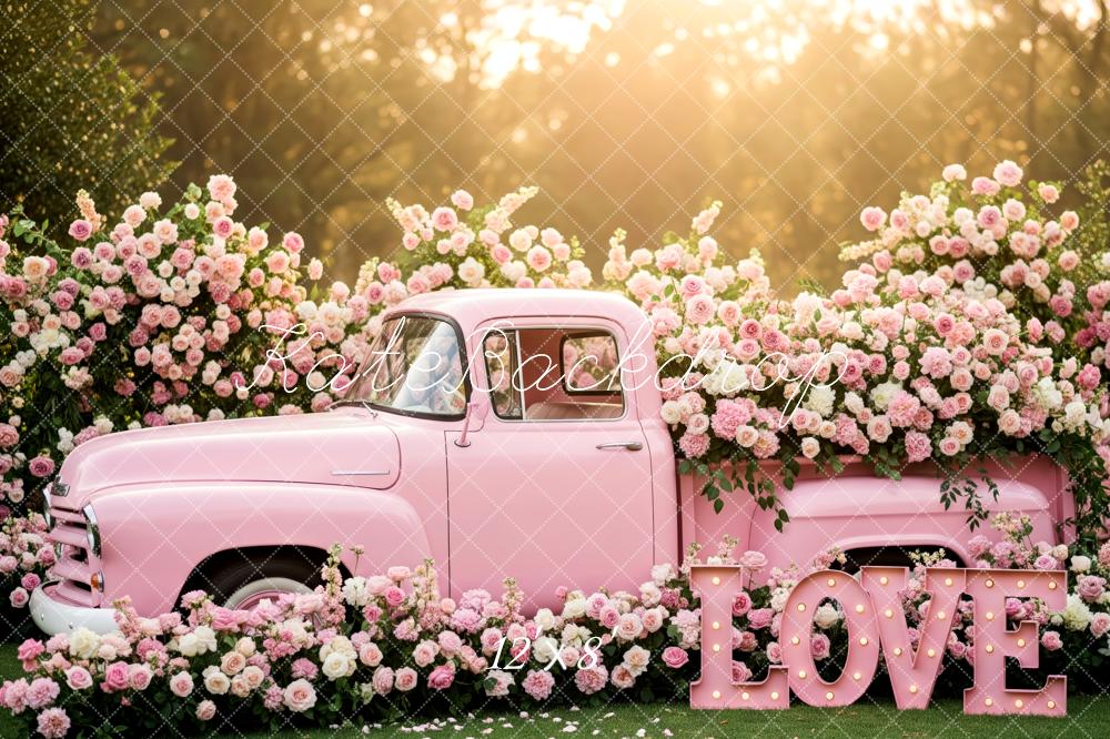 Kate Spring Pink Truck Floral LOVE Backdrop Designed by Patty Robert - Image 8