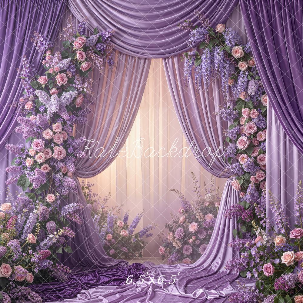 Kate Spring Purple Drapes Floral Roses Backdrop Designed by Emetselch - Image 5