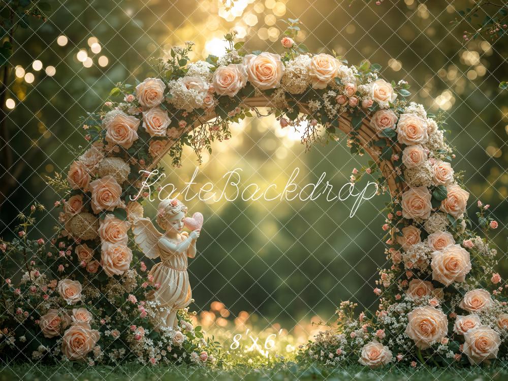 Kate Spring Rose Arch Angel Garden Fleece Backdrop Designed by Emstselch