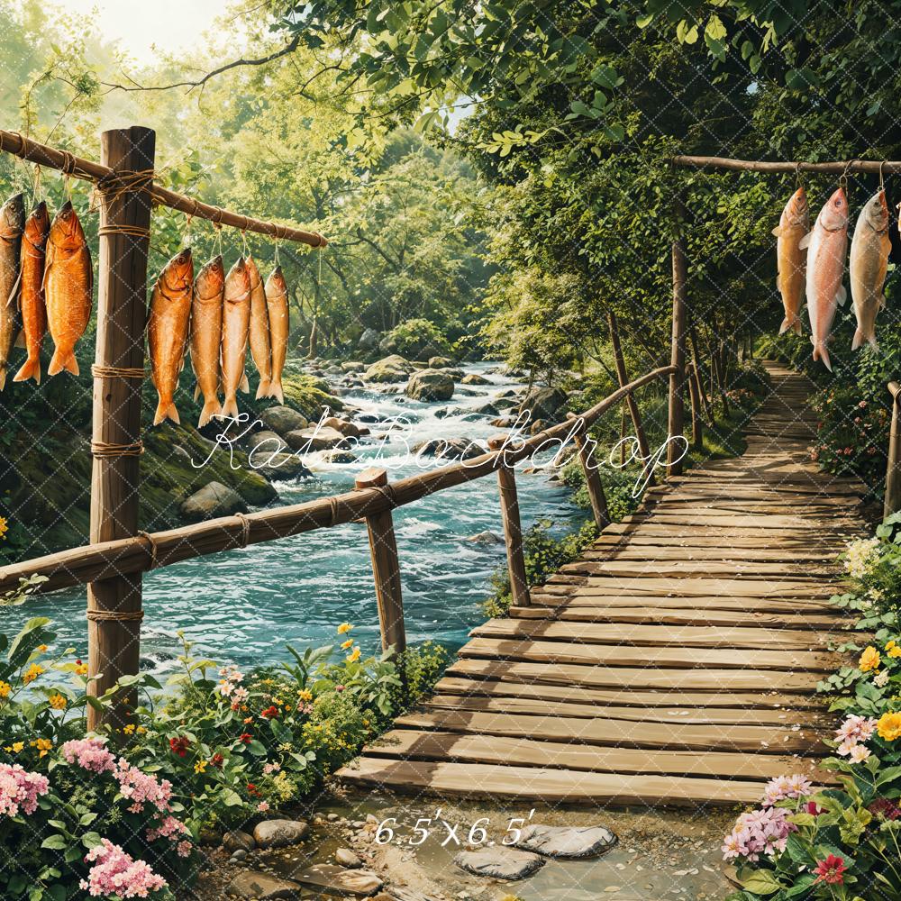 Kate Spring Rustic Bridge Fish River Backdrop Designed by Emetselch - Image 2