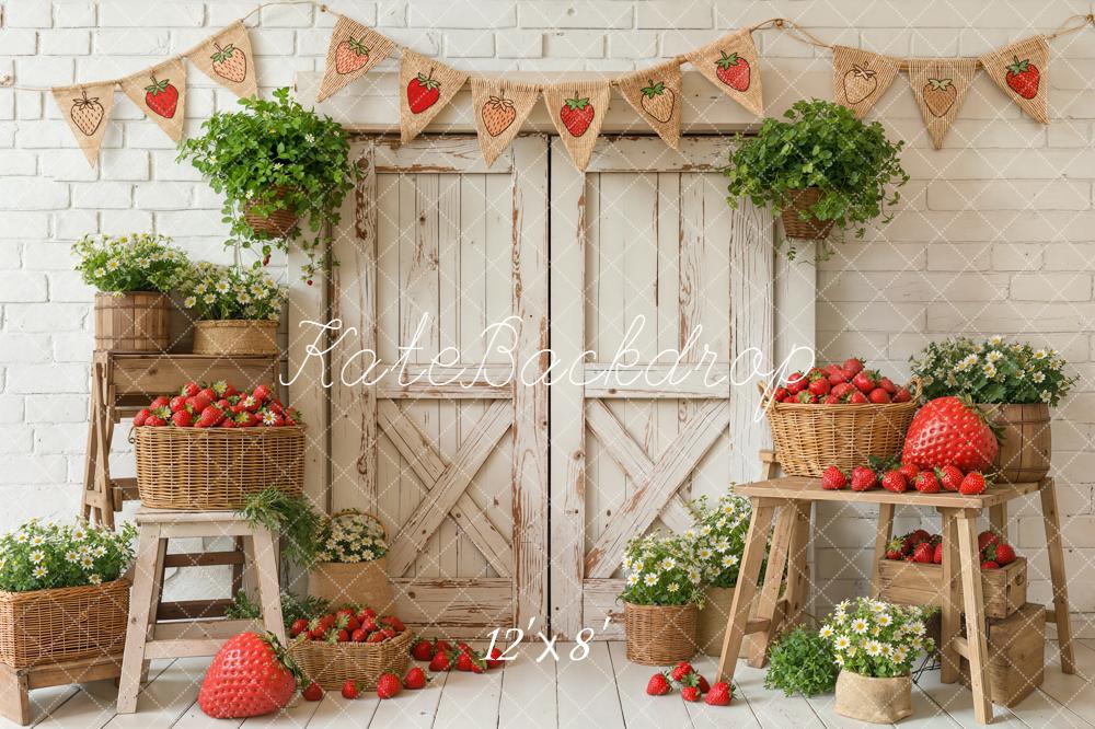 Kate Spring Strawberry Rustic Wood Barn Backdrop Designed by Emstselch - Image 8