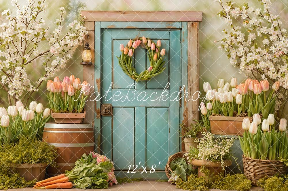 Kate Spring Tulips Blue Door Backdrop Designed by Emetselch - Image 8