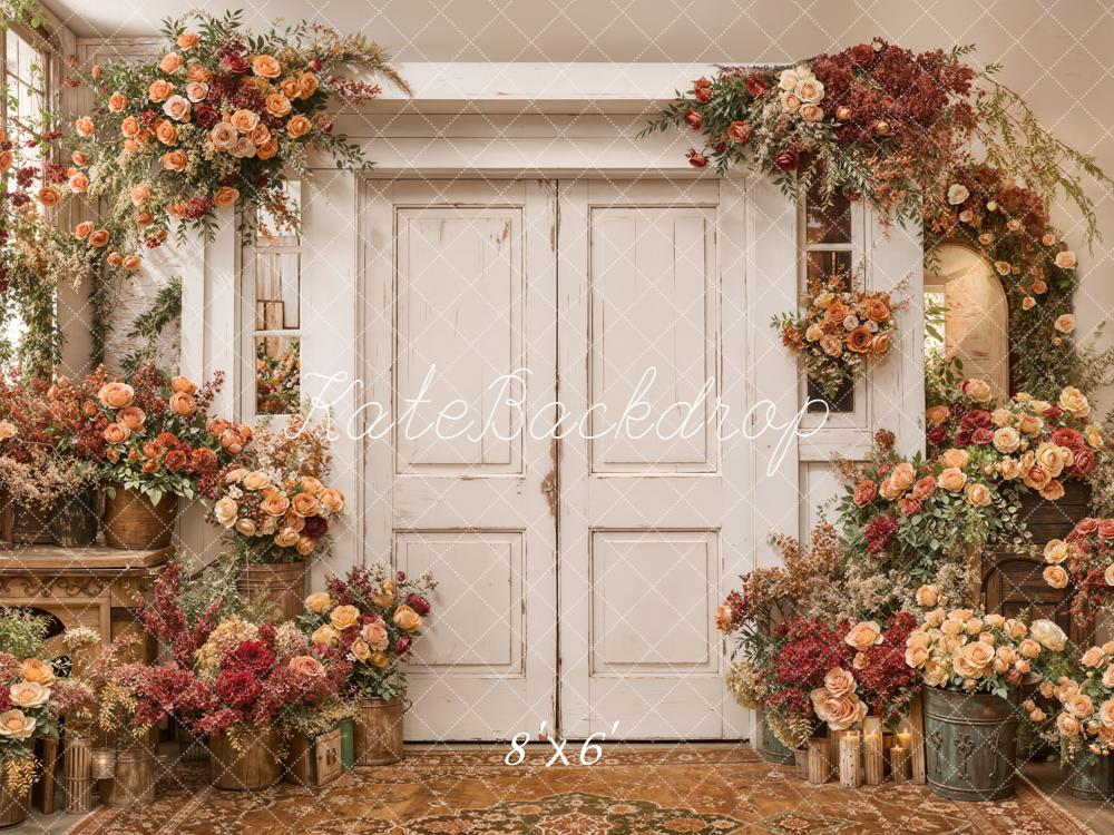 Kate Spring Vintage White Door Floral Fleece Backdrop Designed by Emetselch