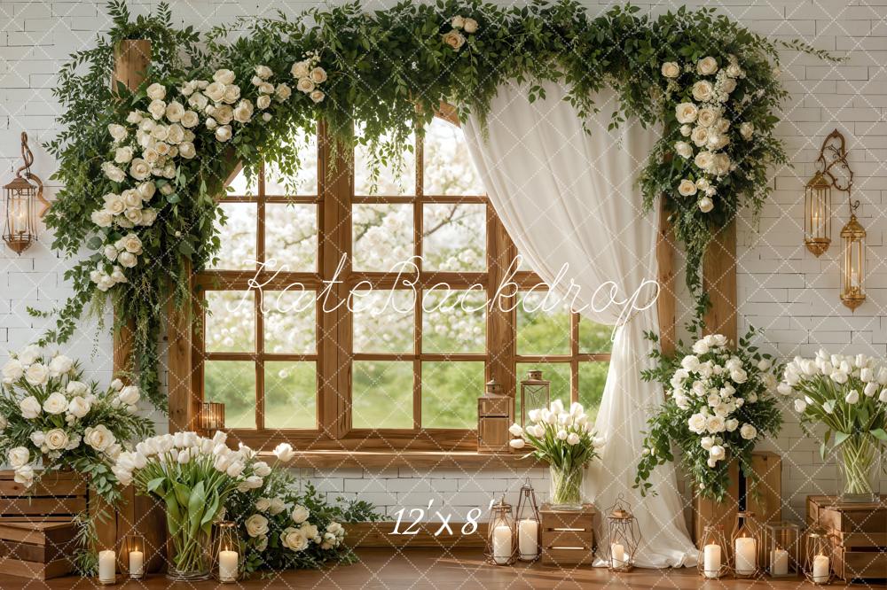 Kate Spring Wedding White Roses Floral Window Backdrop Designed by Emstselch - Image 9