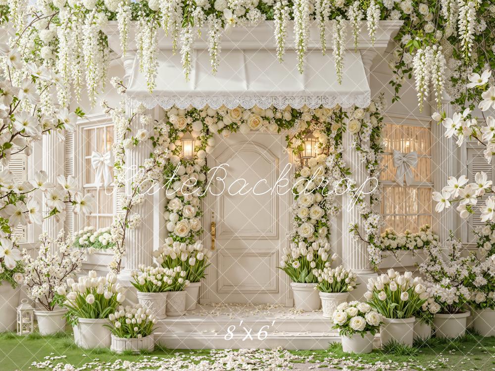 Kate Spring White Blossoms Porch Fleece Backdrop Designed by Emetselch
