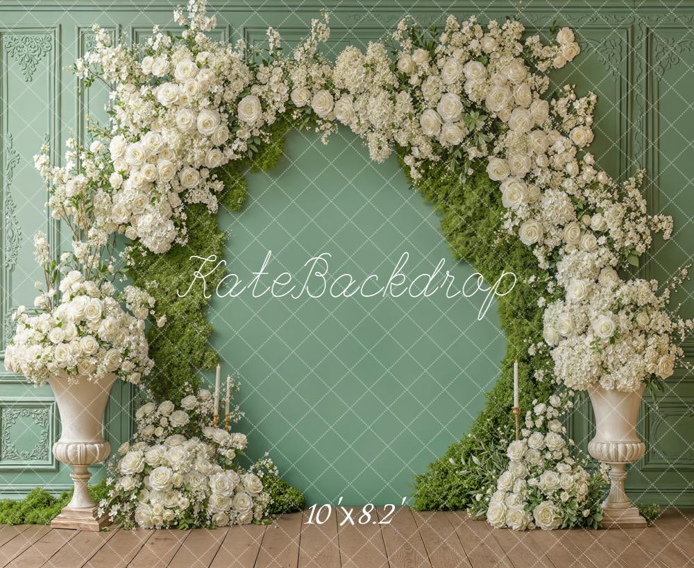 Kate Spring White Roses Arch Green Backdrop Designed by Emstselch - Image 6