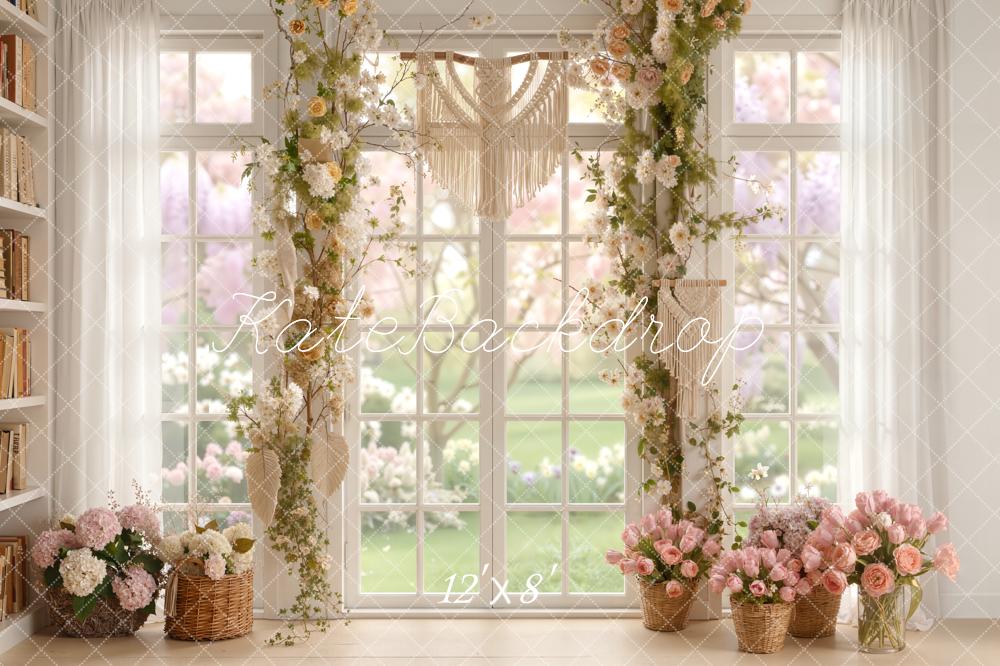 Kate Spring Window Floral Garland Baskets Backdrop Designed by Emetselch - Image 8