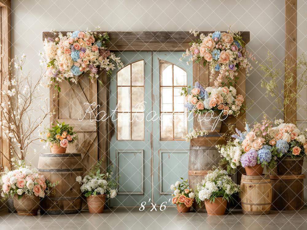 Kate Spring Wooden Doors Pastel Fleece Backdrop Designed by Emetselch