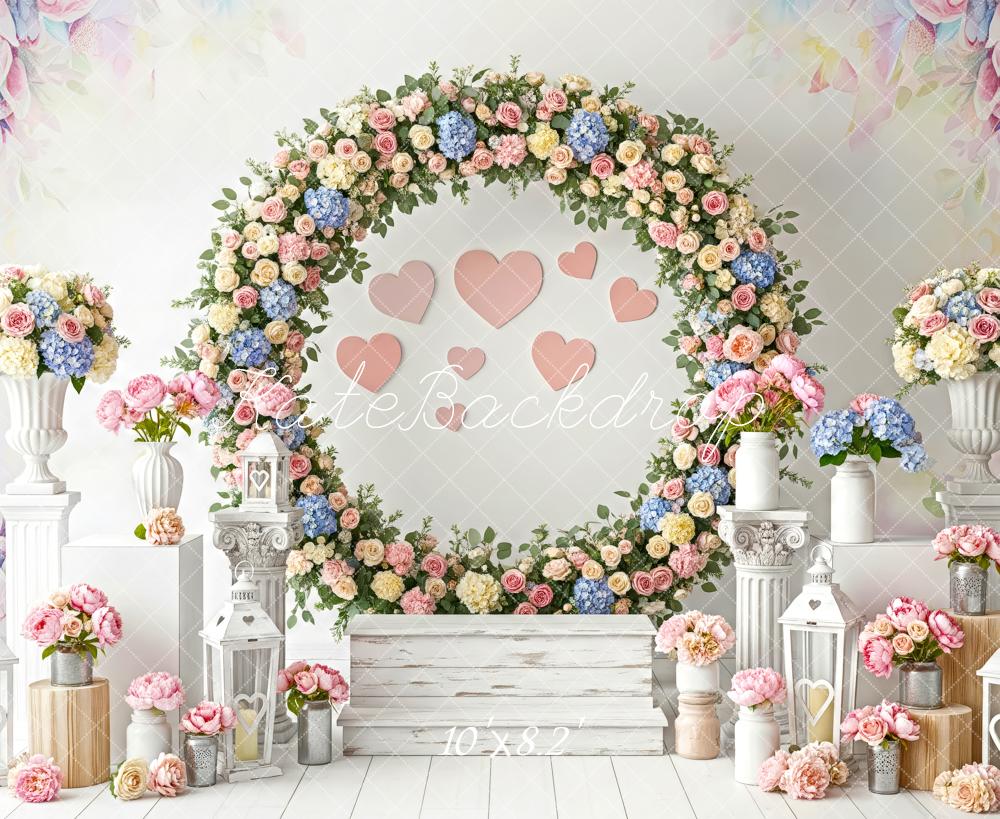 Kate Spring Wreath Pink Hearts Lanterns Fleece Backdrop Designed by Patty Robert - Image 3