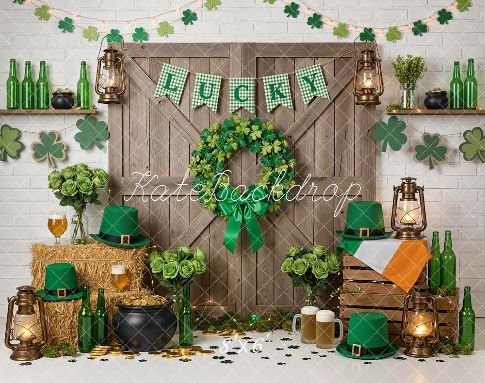 Kate St Patrick's Day Shamrock Green Decor Fleece Backdrop Designed by Emetselch