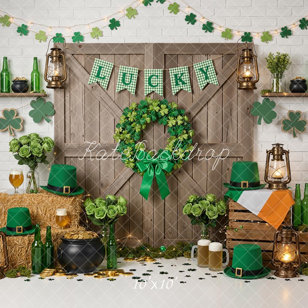 Kate St Patrick's Day Shamrock Lantern Rustic Backdrop Designed by Emetselch - Image 7