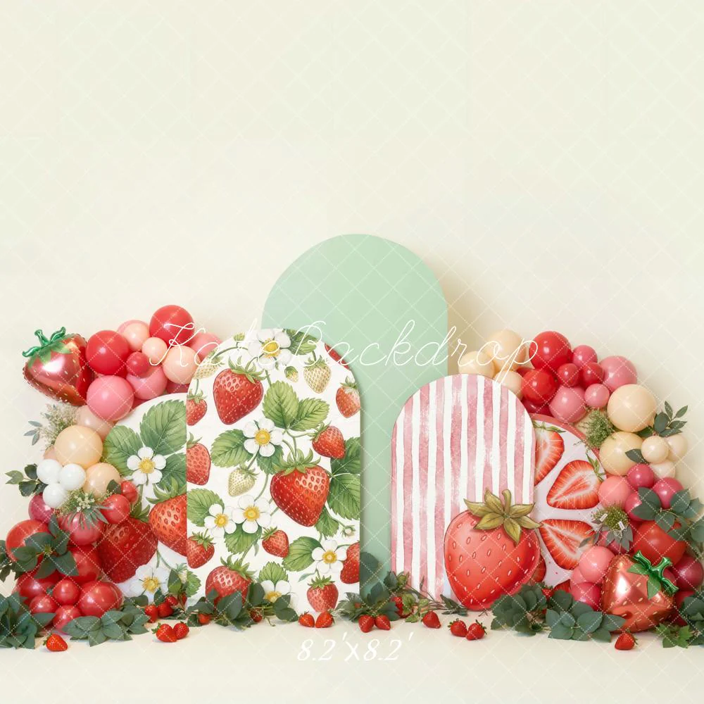 Kate Cake Smash Strawberry Arch Balloons Backdrop Designed by Emetselch - Image 5