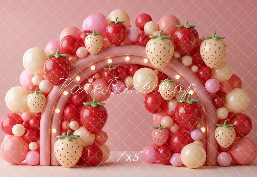 Kate Strawberry Balloon Arch Pastel Backdrop Designed by Emetselch