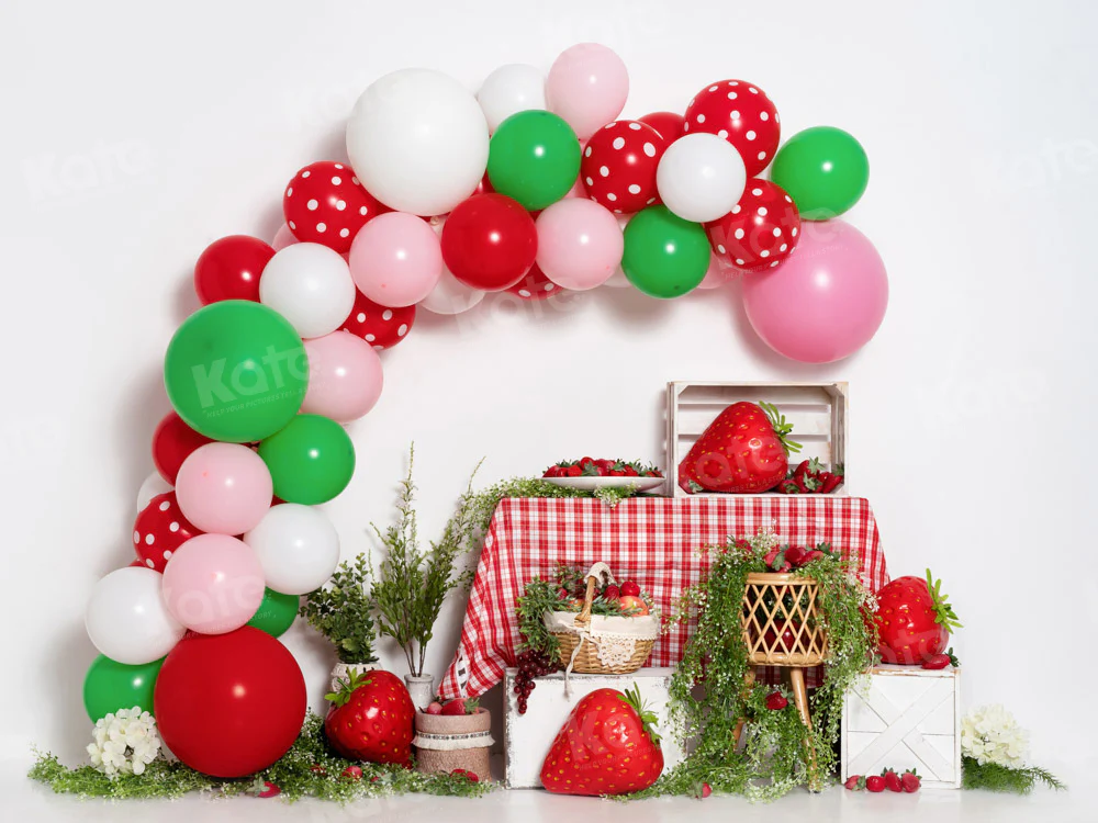 Kate Strawberry Balloons Cake Smash Backdrop Designed by Emetselch - Image 5
