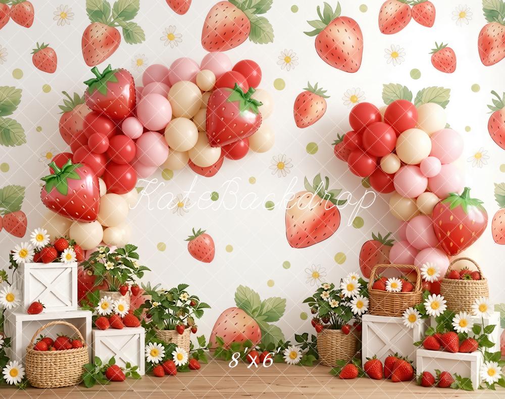 Kate Strawberry Balloons Crates Daisies Fleece Backdrop Designed by Emetselch
