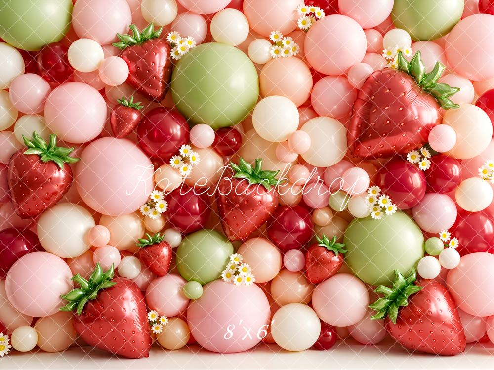 Kate Strawberry Balloons Daisies Pastel Fleece Backdrop Designed by Emetselch