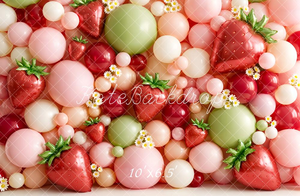 Kate Strawberry Balloons Daisies Pastel Fleece Backdrop Designed by Emetselch - Image 2