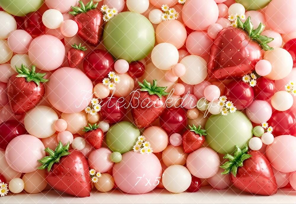 Kate Strawberry Balloons Pastel Backdrop Designed by Emetselch