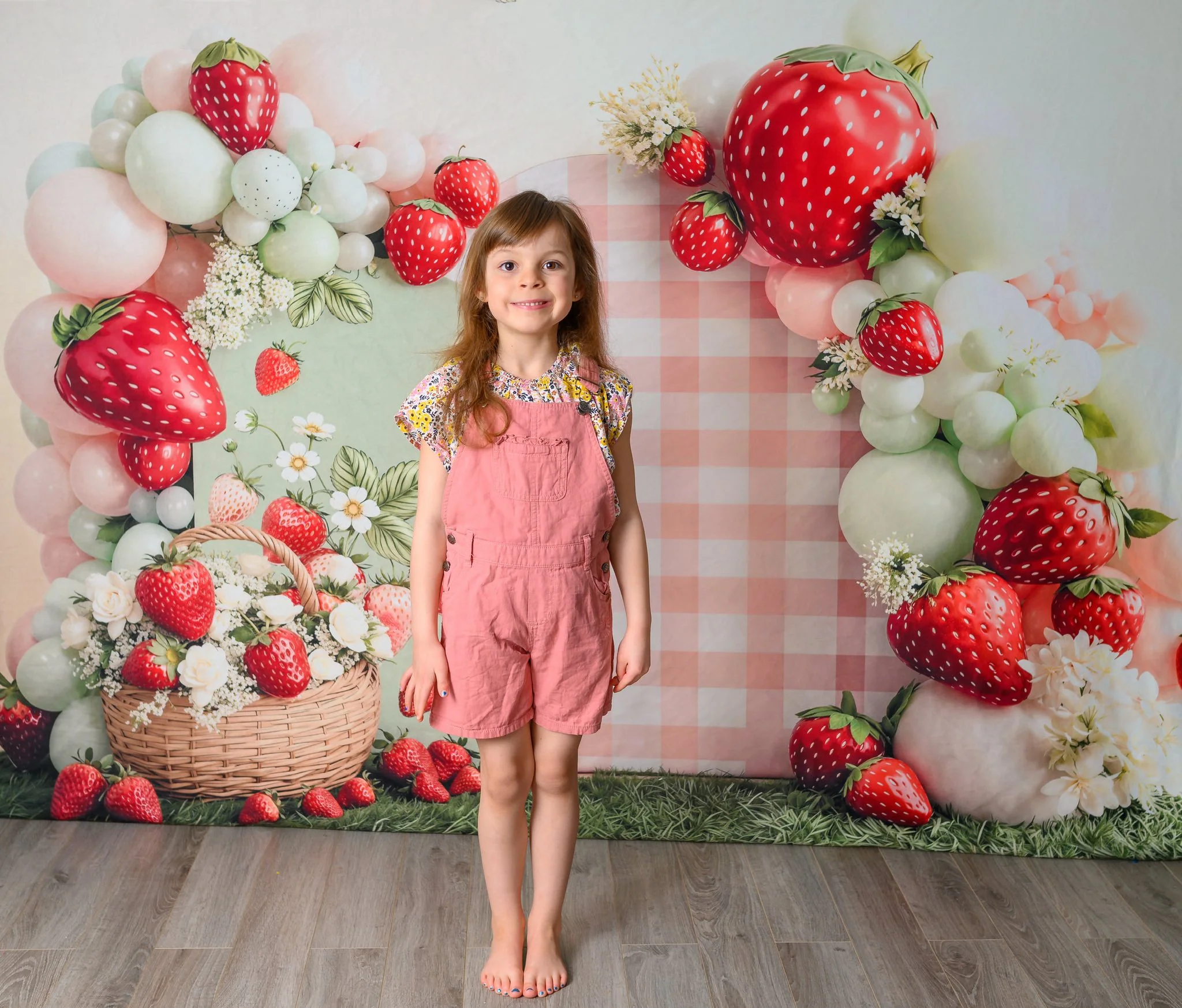 Kate Strawberry Basket Balloons Gingham Backdrop Designed by Emetselch - Image 4